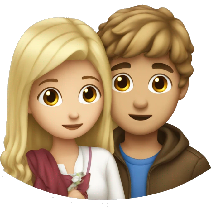 brown hair boy kissing blonde girl  emoji