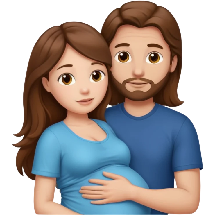 Pregnant woman with long brown hair and fair skin, and man with brown hair and fair skin hugging.

 emoji