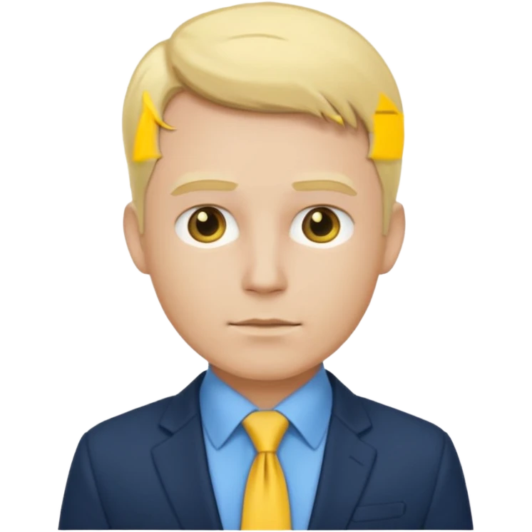 consulting man with hand with white skin and blonde hair with blue shirt and yellow tie and black blazer emoji