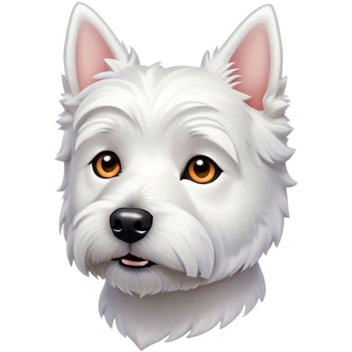 Cinematic Noble West Highland White Terrier Portrait Emoji, Poised and regal, with a compact, sturdy build and a pristine, well-groomed pure white coat, deep-set soulful dark eyes, Simplified yet sharp and sophisticated features, highly detailed, glowing with a soft, dignified glow, high shine, intelligent and loyal, stylized with an air of confidence, focused and attentive, soft glowing outline, capturing the essence of a watchful and determined companion, so majestic it feels as though it could trot out of the screen with effortless authority! emoji