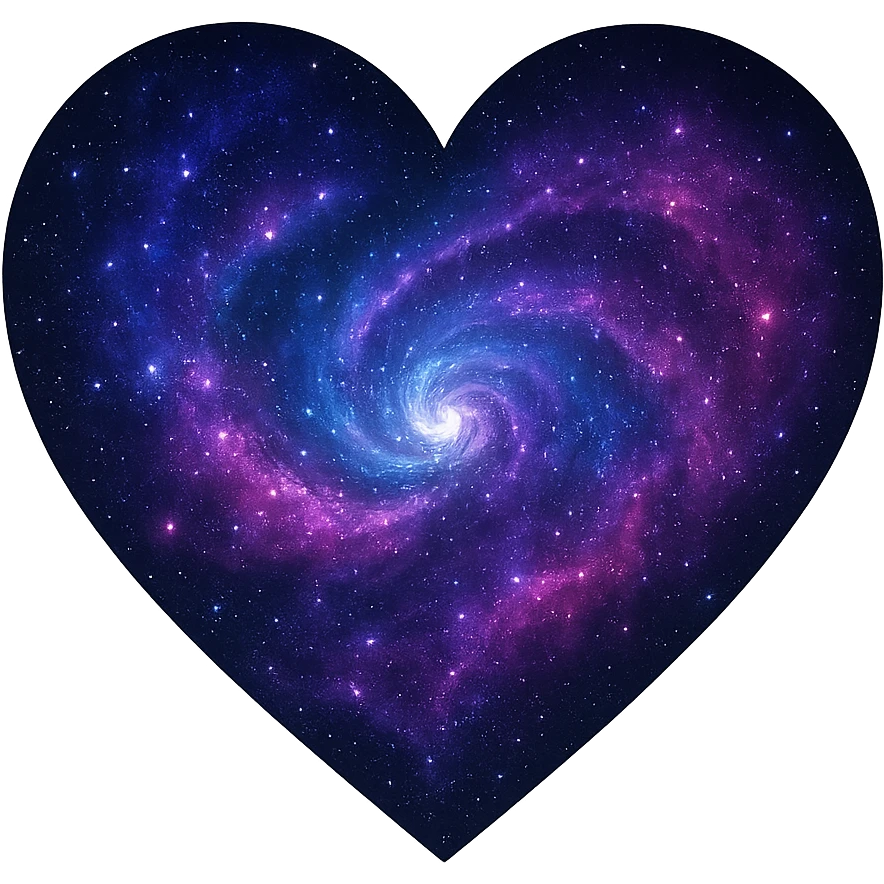 a heart filled with a swirling galaxy, stars and nebulae, glowing cosmic colors emoji