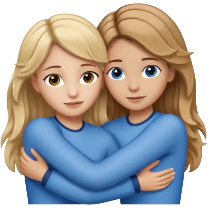 2 girls huggin first one brown straight hair and brown eyes second one blonde wavy ish hair and blue eyes emoji