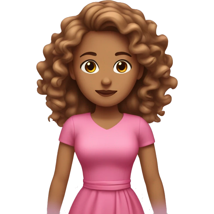 Spinning girl with light tan skin and long brown curly hair with a pink dress  emoji
