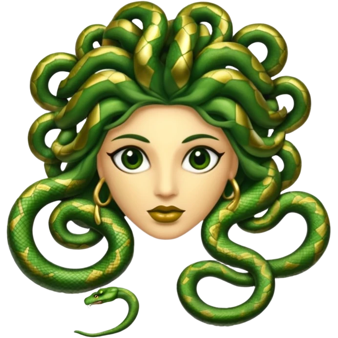 The Sicilian Medusa in gold and green and make the snake hair have snake faces  emoji
