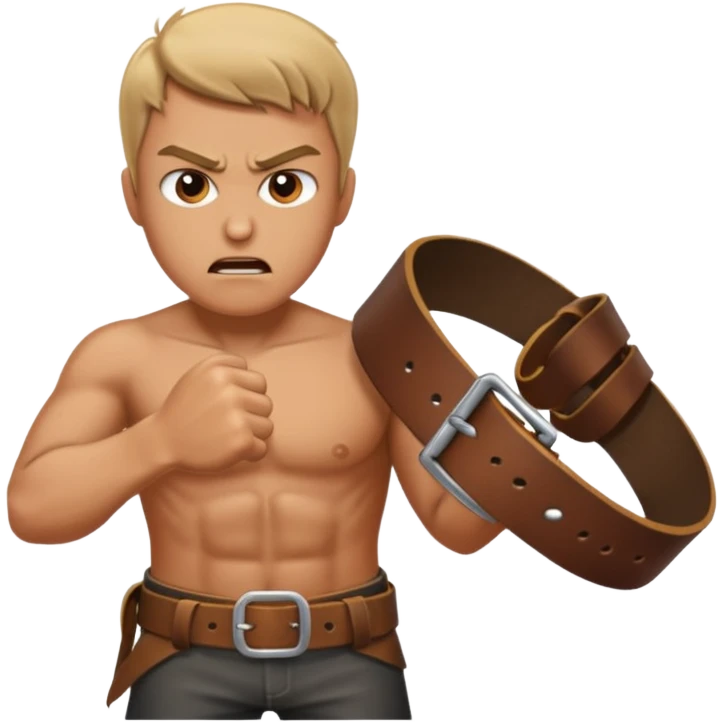 A man angry slanging a belt to someone’s behind emoji