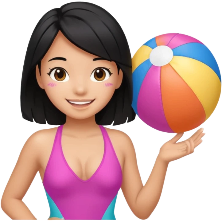 Hawaiian girl with black hair with pink highlights and a swimsuit, with beach ball emoji