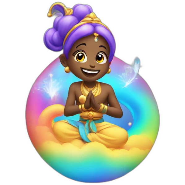 Genie granting wish with rainbow emoji