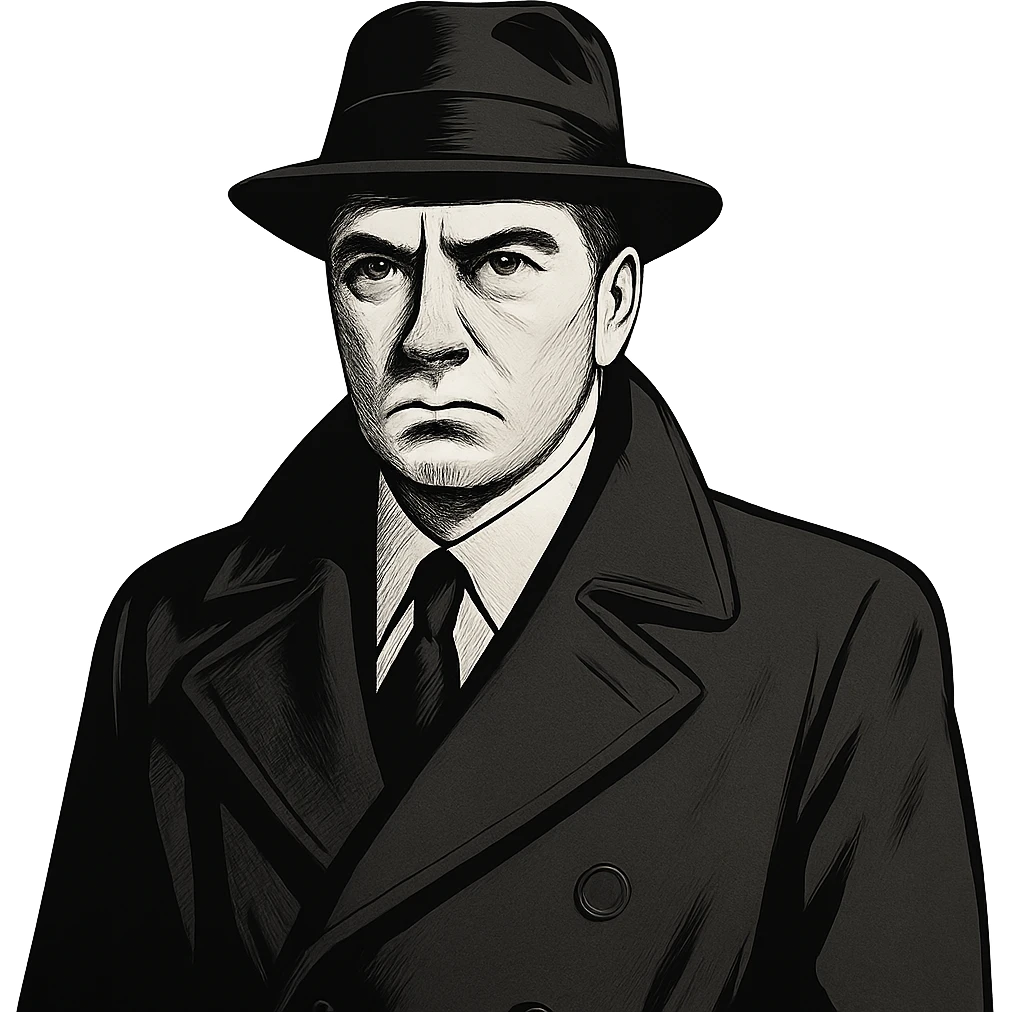 Штирлиц in a classic spy outfit, serious expression emoji