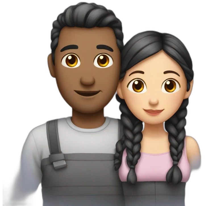 Man loves woman with pigtails, heart between them emoji