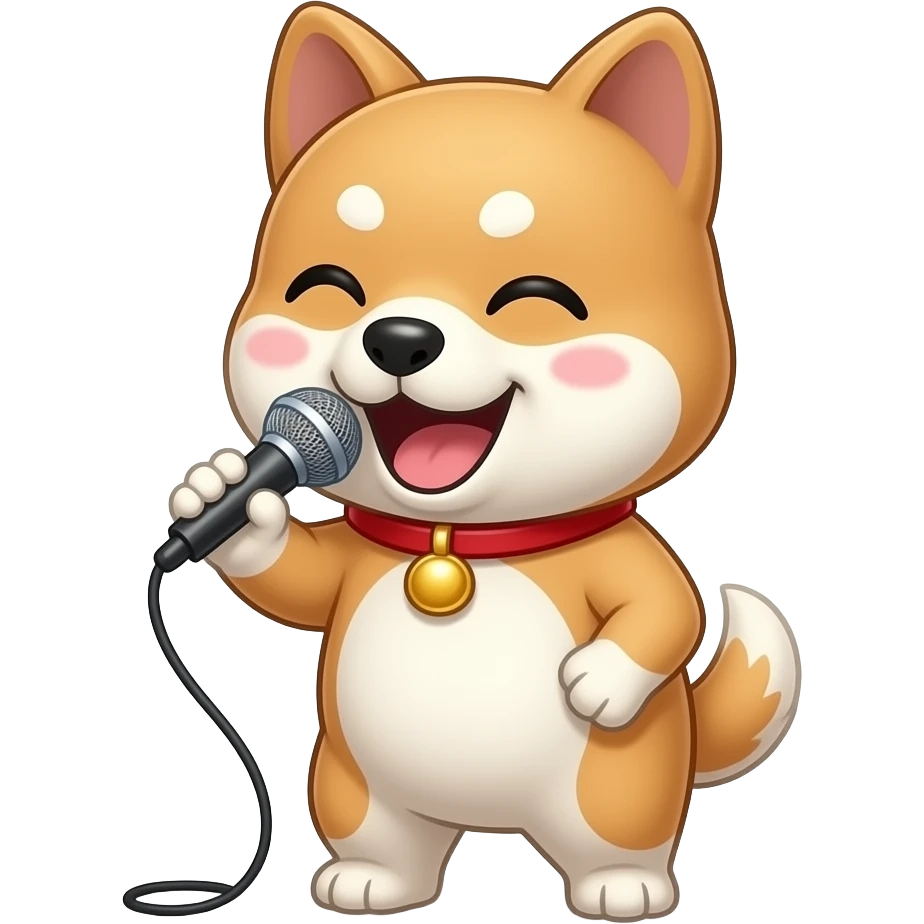 Hachiko dog in chibi cute animation standing on 2 legs singing looking drunk emoji