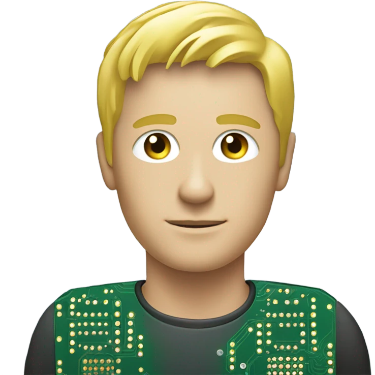 male ,Desk with pcb, european blond with classs emoji