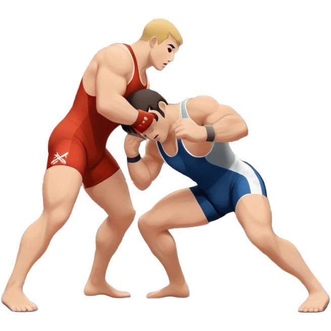An icon representing freestyle wrestling, with two athletes engaged in a dynamic struggle on the mat. One wrestler attempts a takedown while the other counters, showcasing agility and technique. The background features a stylized wrestling ring with minimal design elements, emphasizing the action.  emoji
