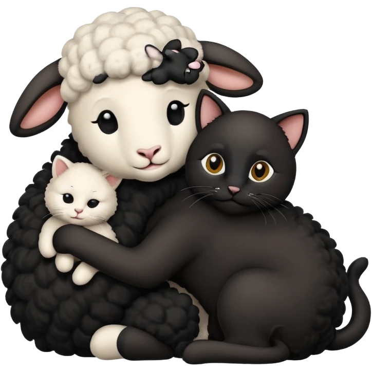 SHeep hugging a black cat emoji