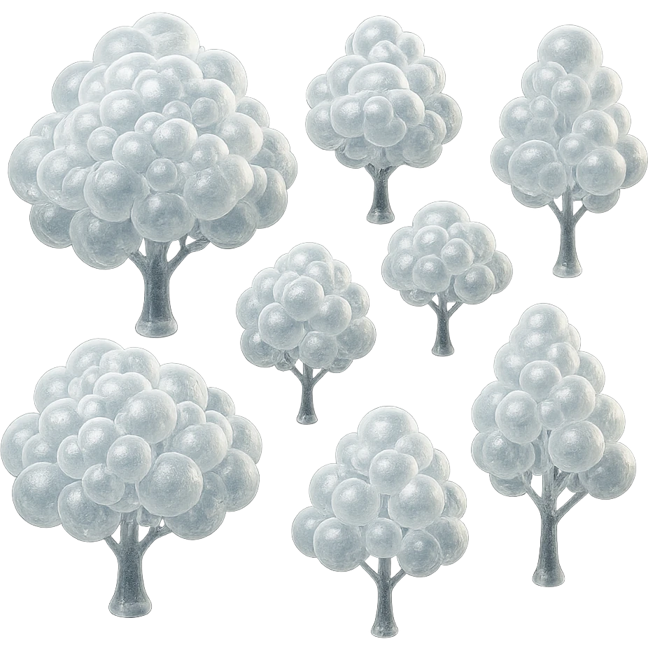 tree made entirely of small, very bright white fluffy convex clouds, matte glass style emoji