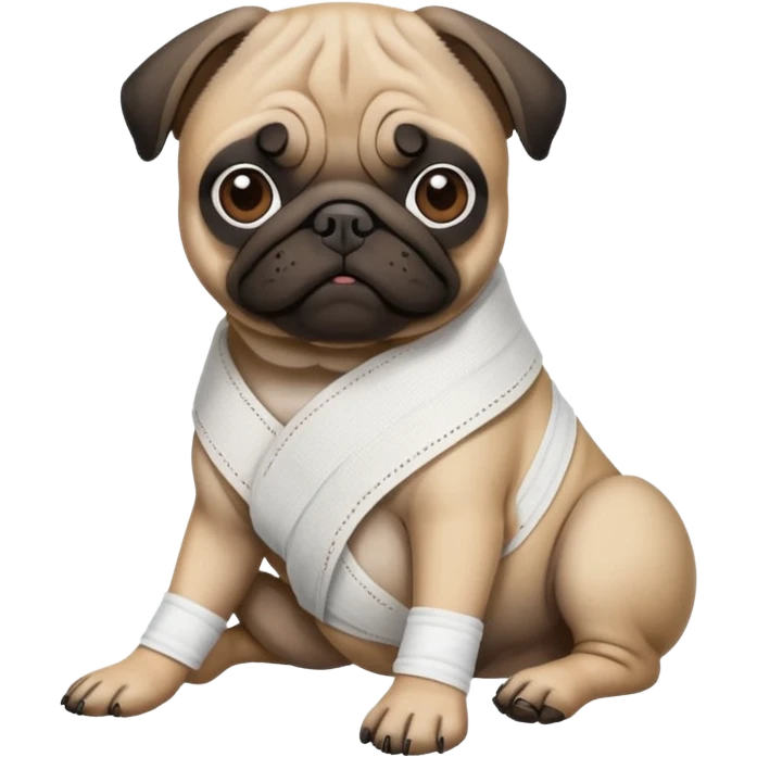 Dark face Pug with a broken left leg in bandage on its leg emoji