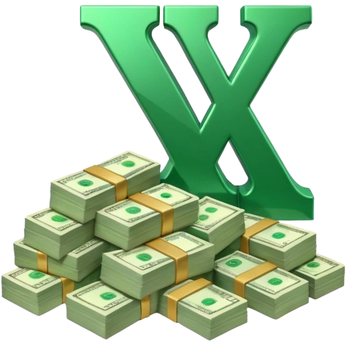 start with a 3d number 10 and letter x, "10x" and to its right, a cash pile, make bills rectangular, looking like 10x CASH PILE,  emoji
