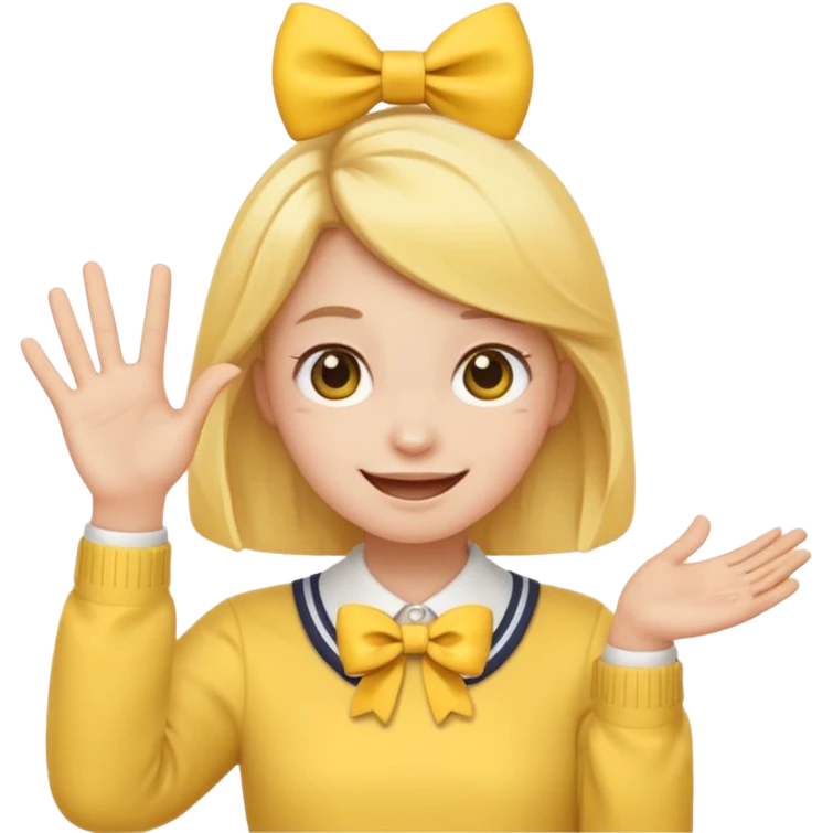 Yellow regular smiling emoji with hand saying clock it with bow in hair preppy cute aesthetic  emoji