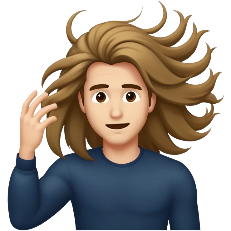 Man with long hair doing dramatic hair flip emoji