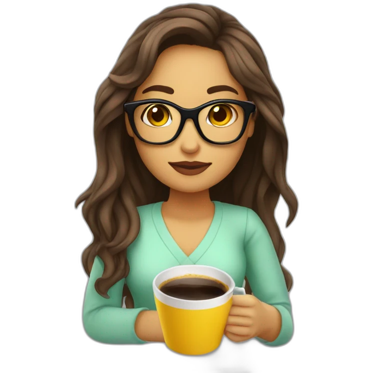 Chica linda tomando café con gafas emoji
