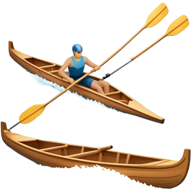 An icon showing a close-up of crossed oars, a sleek racing shell, and rippling water, symbolizing rowing. The design includes droplets in motion and a streamlined boat tip cutting through waves. Transparent background emphasizes strength, precision, and the spirit of competitive rowing emoji