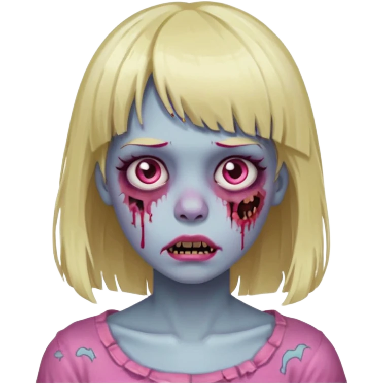 Zombie girl with blonde hair, bangs, and a pink strand on the left side of the hair, which is also half of the bangs emoji