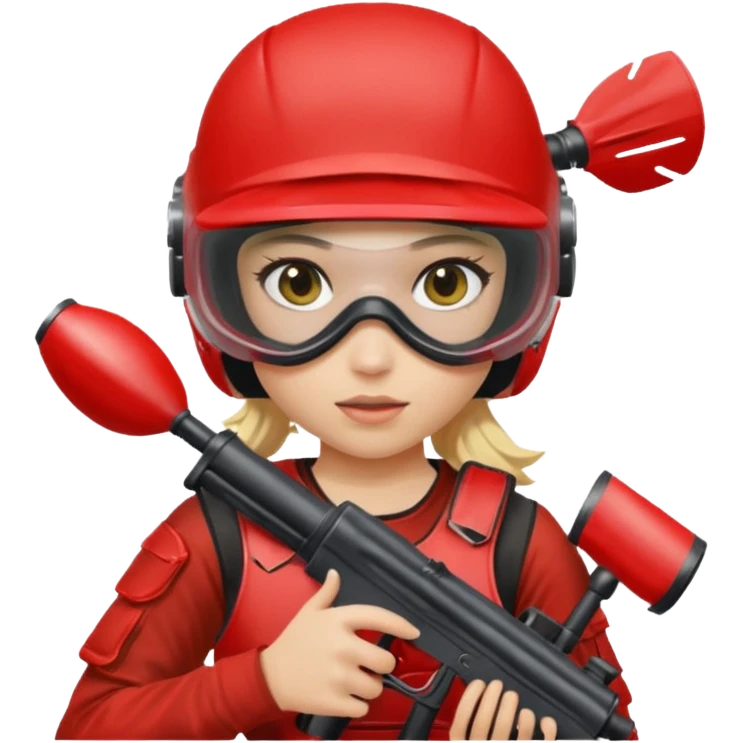 blond girl playing paintball with red paintball helmet emoji