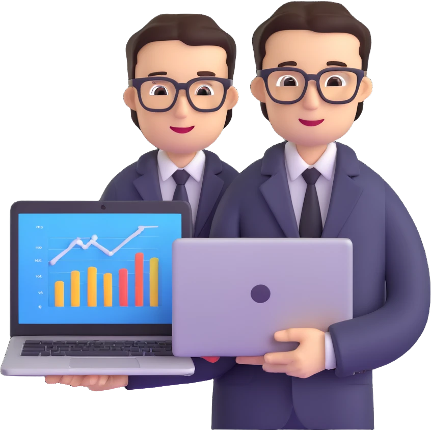 successful entrepreneur with laptop and business chart emoji