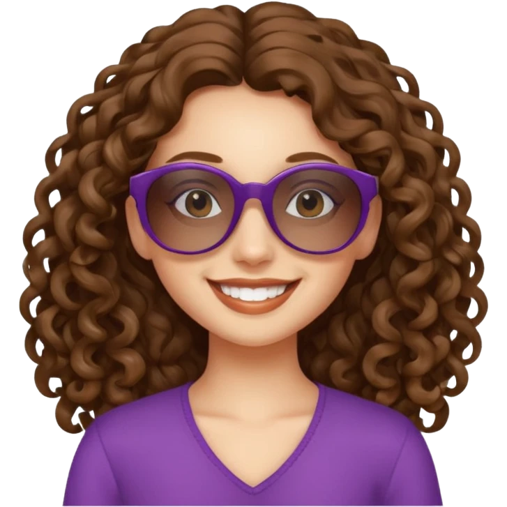 Girl with long curly hair, sunglasses emoji