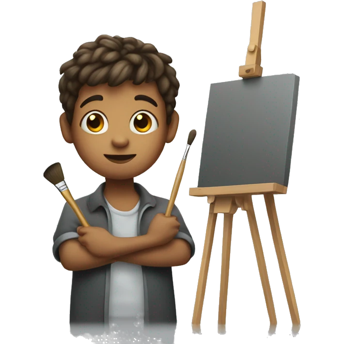 boy holds little brush, an easel emoji