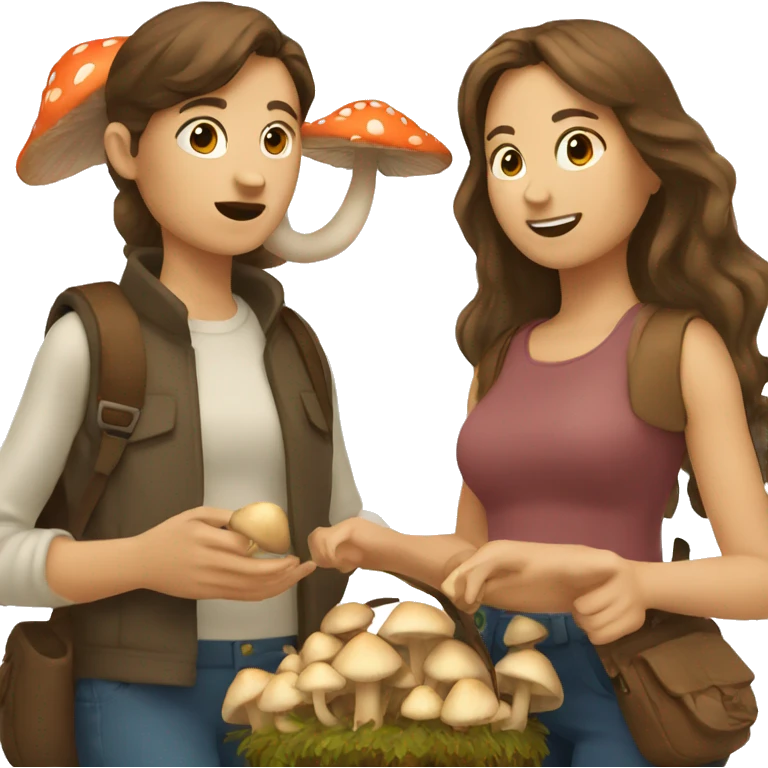 Two besties with brown hair holding mushrooms  emoji