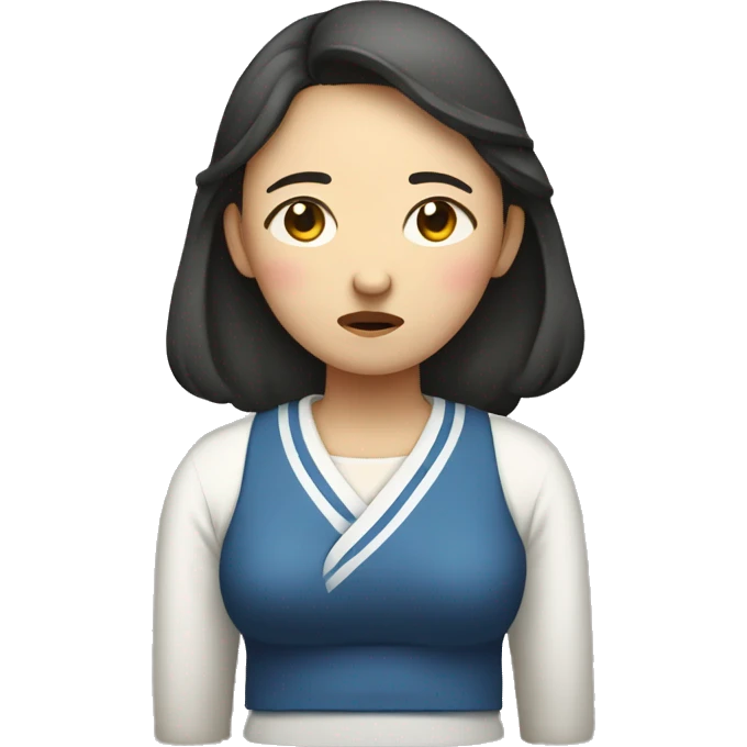 Korean woman with both hands on her waist, sad and troubled expression emoji