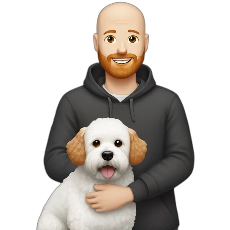 Bald man with ginger beard and Bichon frise emoji