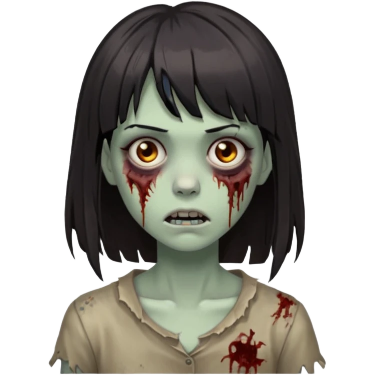 zombie girl dark hair long her shoulders bangs and ragged haircut gray eyes emoji