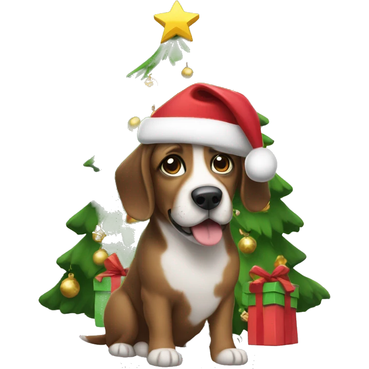 Dog Under a christmas tree emoji
