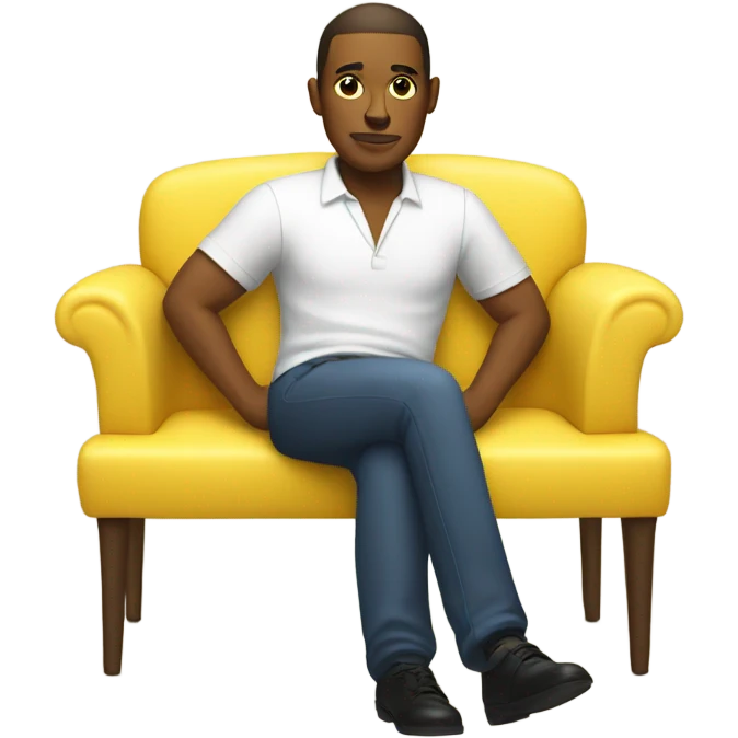 human male in white dress, sitting on jellow couch  emoji