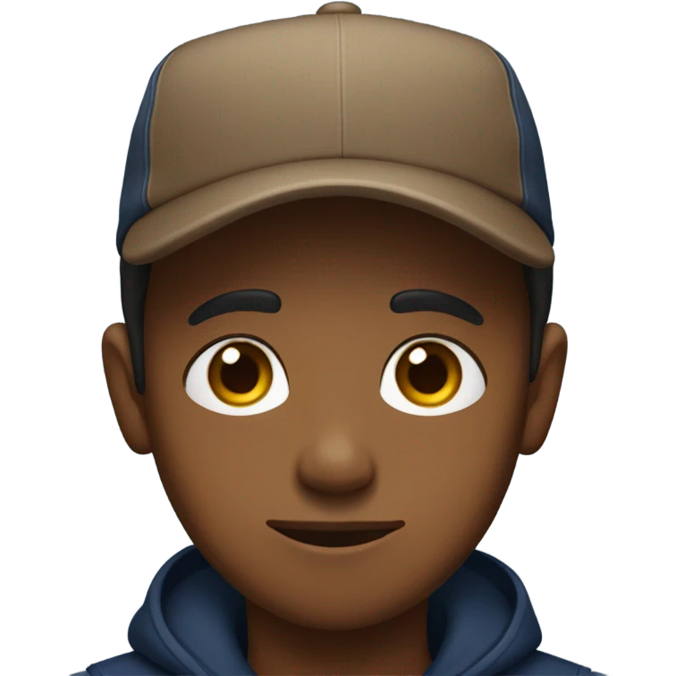 brown boy with hat backwards and dark blue eyes emoji