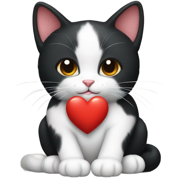 Tuxedo cat holding heart emoji