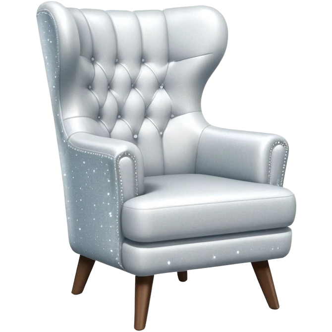 smartphone at an angle showing a clear, detailed armchair on the screen, product page layout, with sparkle effect on the left side emoji