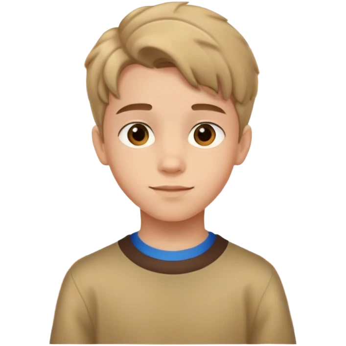 14-year-old boy with light skin, brown curtain hairstyle parted in the middle, warm friendly expression emoji