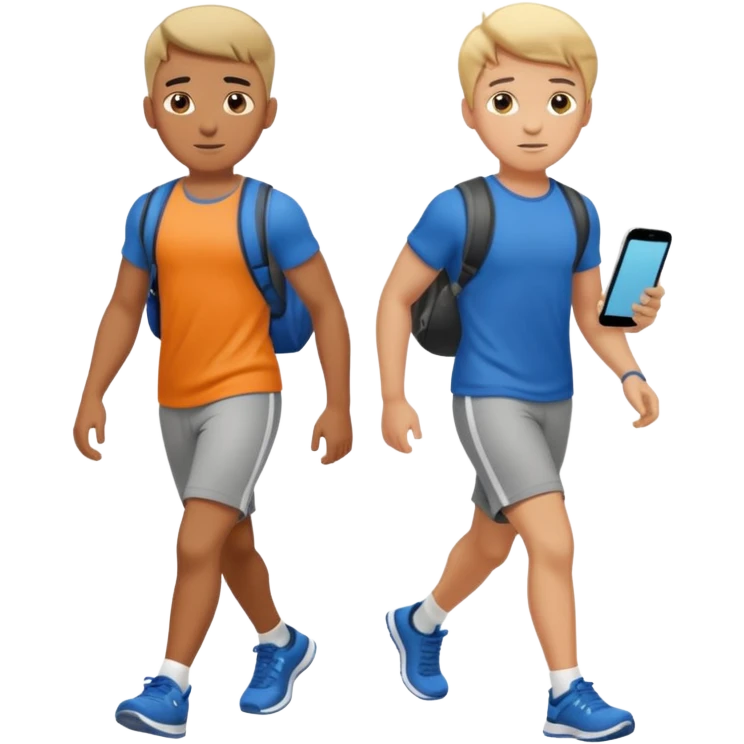 two boys walking, wearing gym clothes, full body emoji
