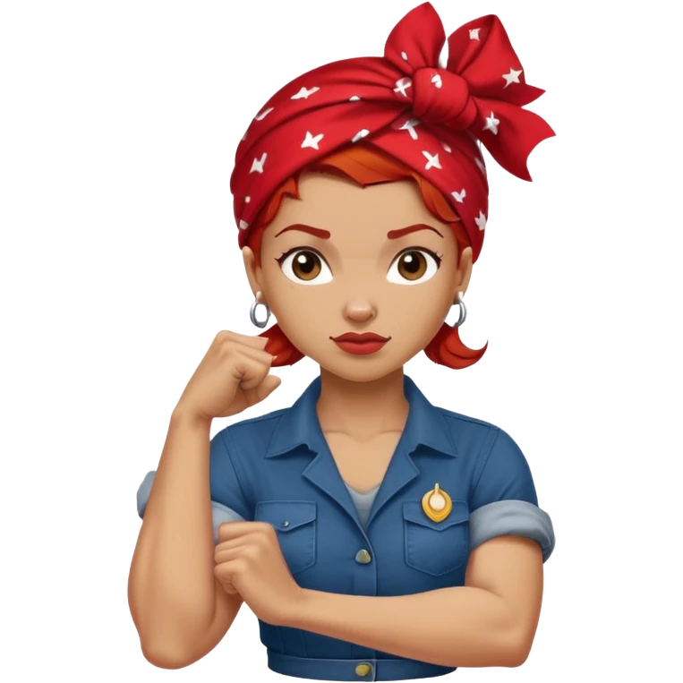 Light skin and red hair with red bandana Rosie the Riveter shows biceps emoji