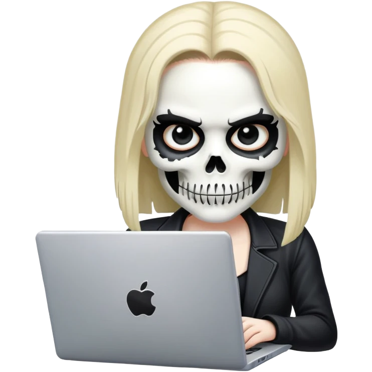 female Punisher skull with eyelashes working on a laptop emoji