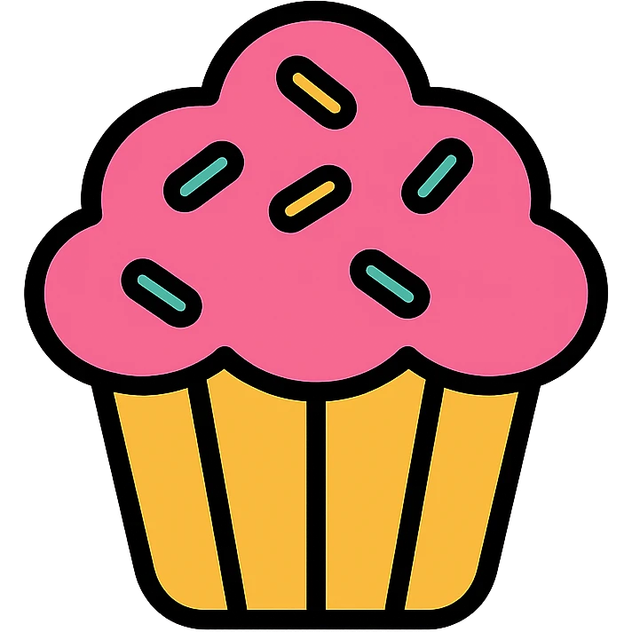 cupcake with pink icing, sprinkles on top emoji