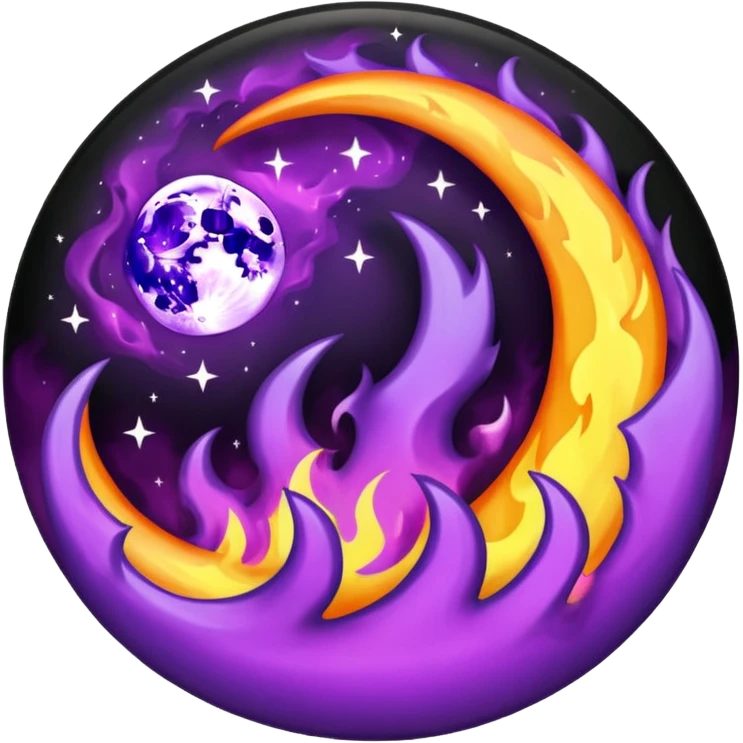 purple and black fire with a moon inside emoji