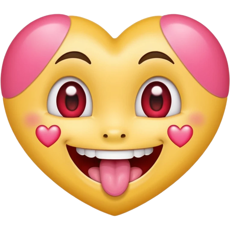 "Perfect smiling face with heart-eyes emoji 😍, classic yellow skin tone, bright open U-shaped smile showing white teeth and pink tongue tip, two large glossy red cartoon heart-shaped eyes with sparkling highlights  emoji
