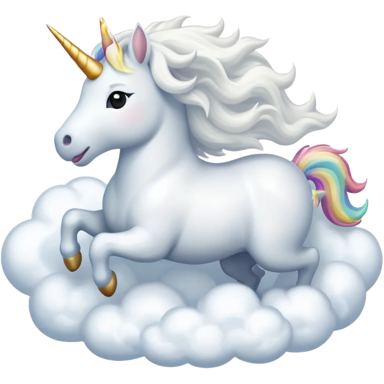 A unicorn flying through clouds, smiling dreamily emoji