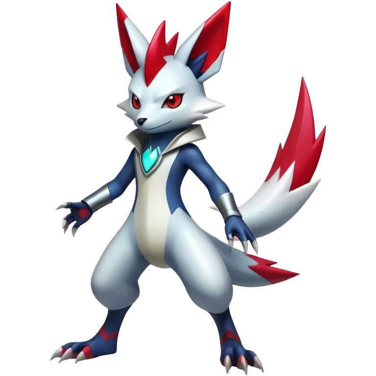  Cool Edgy Shiny Futuristic Ethereal Handsome Zangoose-Sneasel-Digimon-hybrid full body emoji