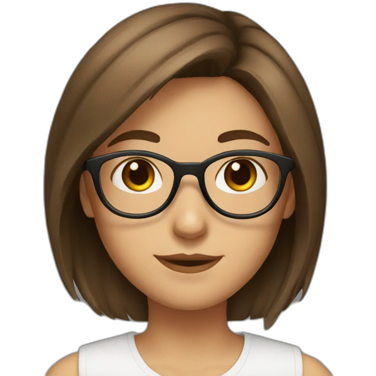 a girl with brown hair brown eyes and round glasses emoji