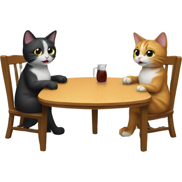 Two cats at the table are talking emoji