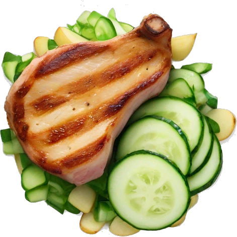 pork chop, potatoes and cucumber salad emoji